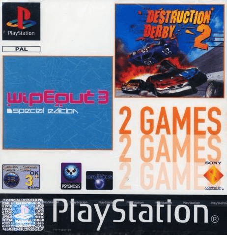2 Games: Wipeout 3: Special Edition / Destruction Derby 2 - PS - Sony PlayStation